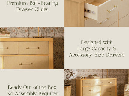 M24816HYPSEW,Namesake,Eloise 7-Drawer Assembled Dresser in Honey & Performance Sand Eco-Weave