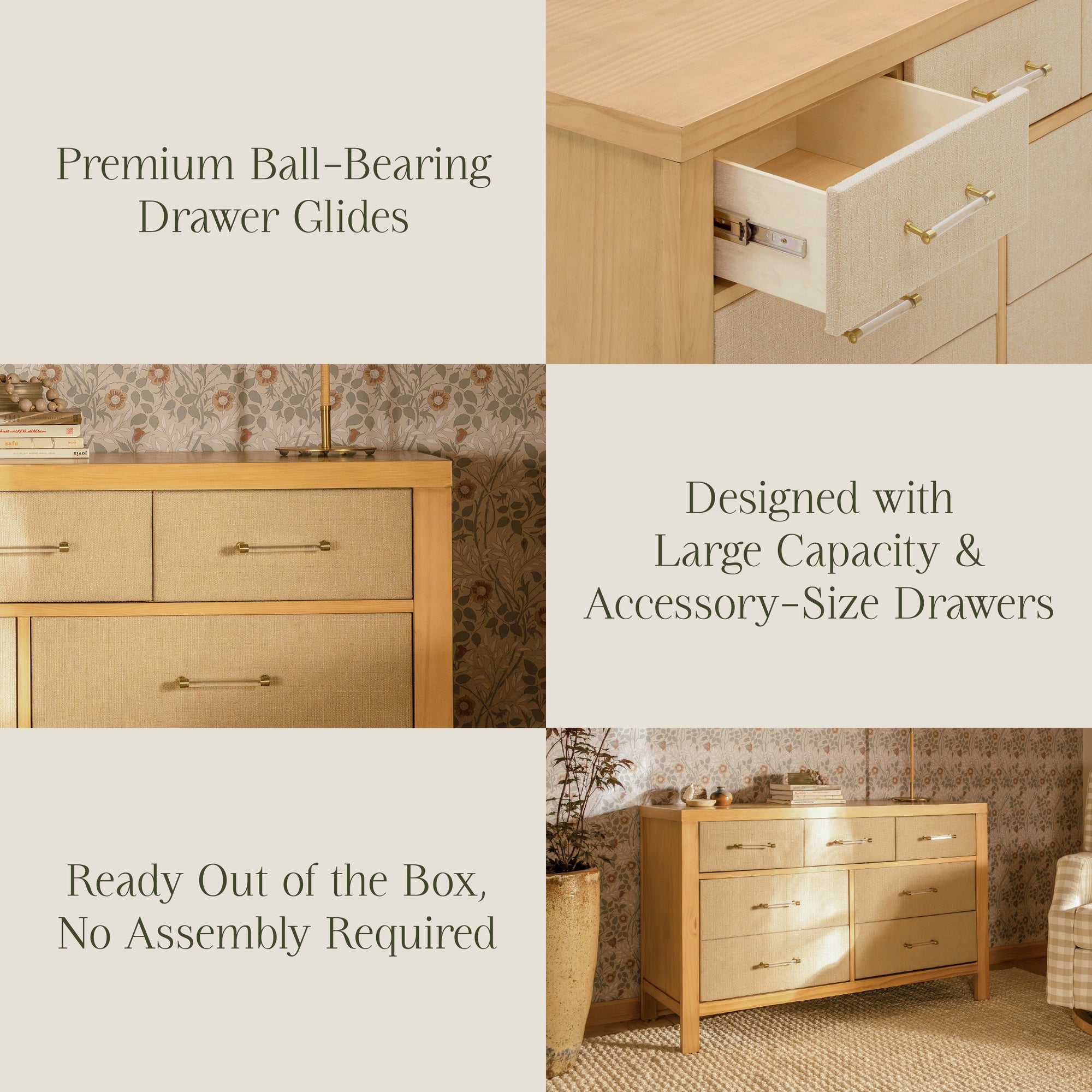 M24816HYPSEW,Namesake,Eloise 7-Drawer Assembled Dresser in Honey & Performance Sand Eco-Weave