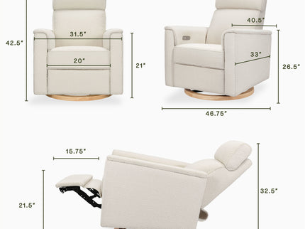 B17186WBLB,Monogram by Namesake,Willa Plus Power Glider Recliner w/ Power Headrest in Ivory Boucle with Light Wood Base