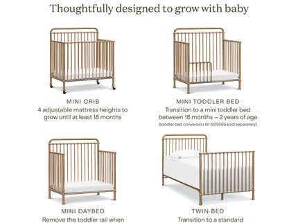 M15398VG,Namesake,Winston 4-in-1 Convertible Mini Crib in Vintage Gold