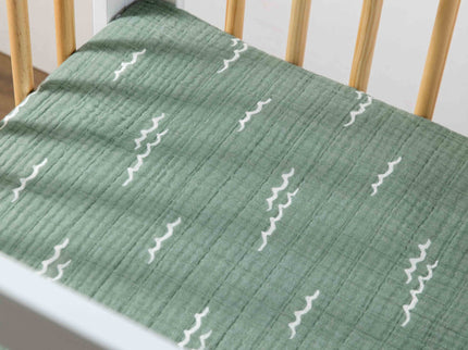 T27136,Babyletto,Ocean Waves Muslin Mini Crib Sheet in GOTS Certified Organic Cotton