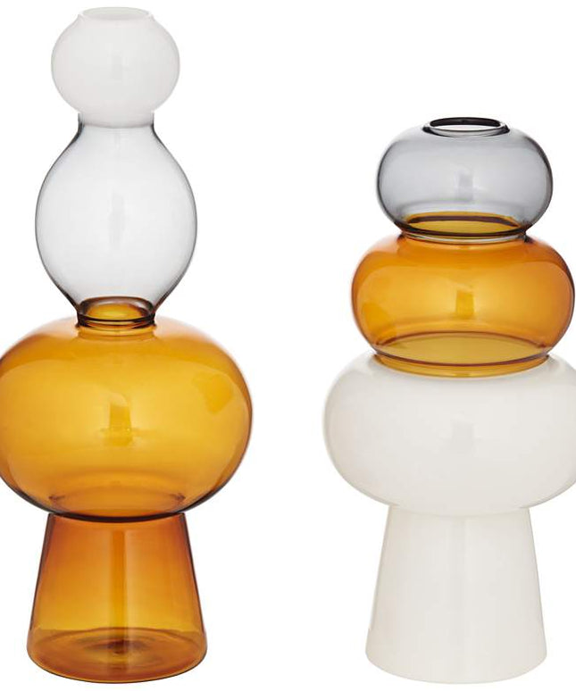 Tanger 10 1/4" Triple Amber Glass Vase Set of 2