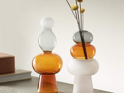 Tanger 10 1/4" Triple Amber Glass Vase Set of 2