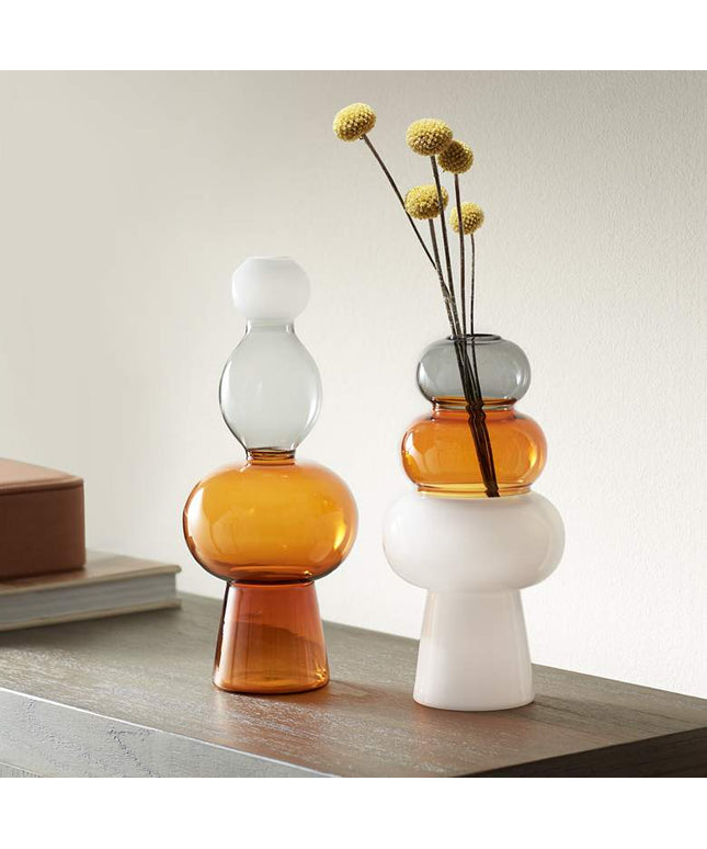 Tanger 10 1/4" Triple Amber Glass Vase Set of 2