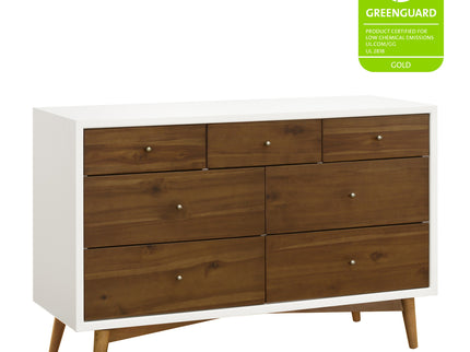 M15916RWNL,Palma 7-Drawer Double Dresser  Assembled in Warm White w/Natural Walnut
