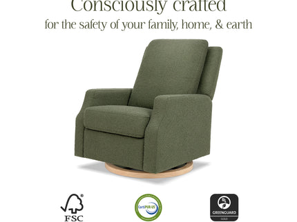 M22287OBLB,Namesake,Crewe Recliner and Swivel Glider in Olive Boucle w/Light Wood Base