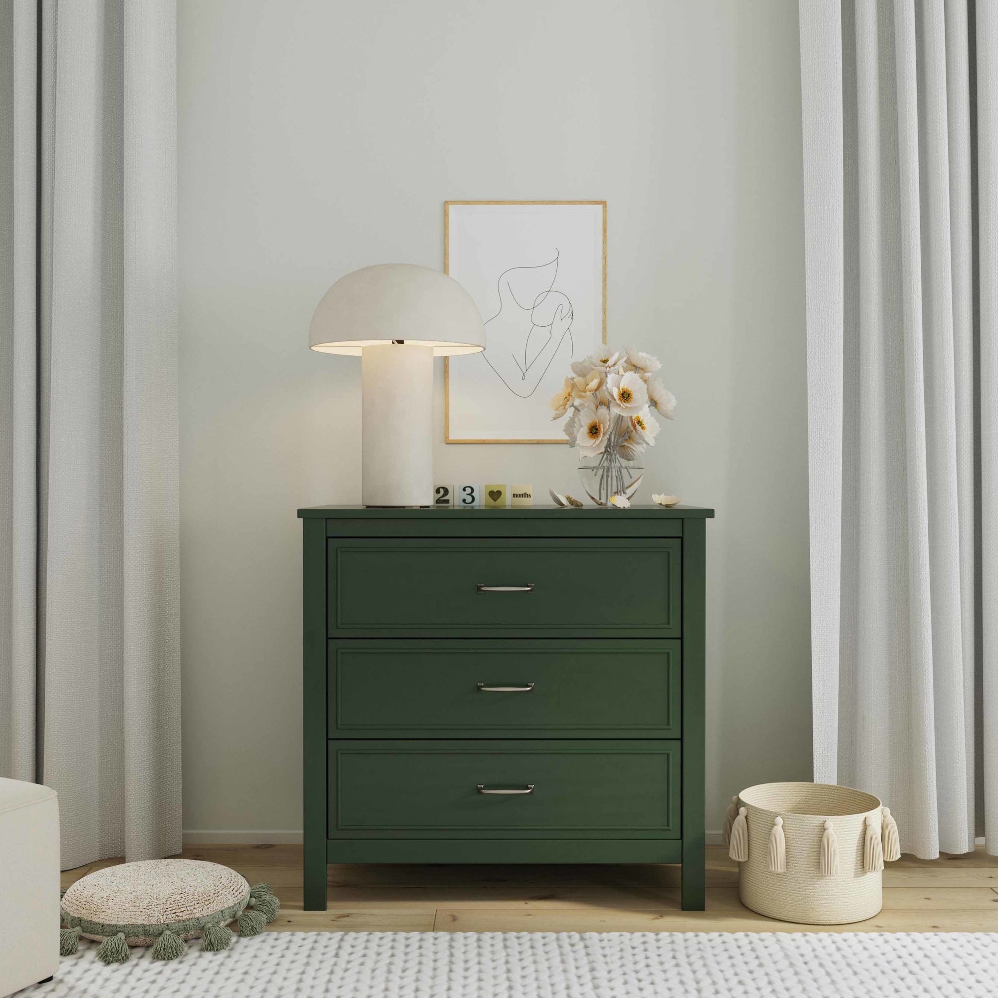 M12823FRGR,DaVinci,Charlie 3-Drawer Dresser in Forest Green