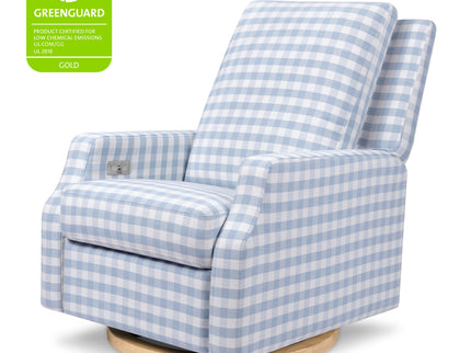 M22286BGHLB,Namesake,Crewe Electronic Swivel Glider Recliner in Blue Gingham with Light Wood Base
