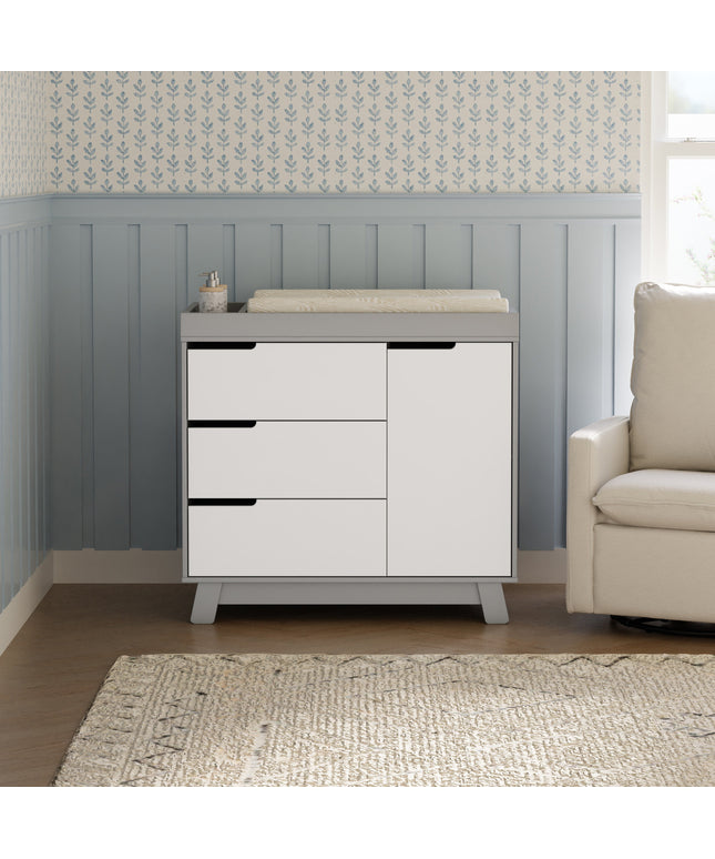 M4223GW,Babyletto,Hudson 3-Drawer Changer Dresser w/Removable Changing Tray in Grey/White