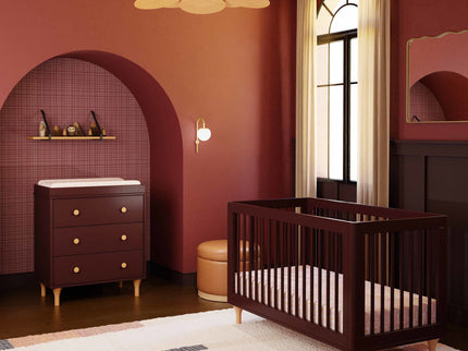 M9001CRN,Babyletto,Lolly 3-in-1 Convertible Crib w/Toddler Bed Conversion in Crimson/Natural