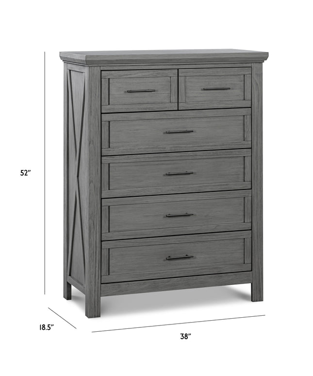 B14525WC,Monogram by Namesake,Emory Farmhouse 6-Drawer Chest in Weathered Charcoal
