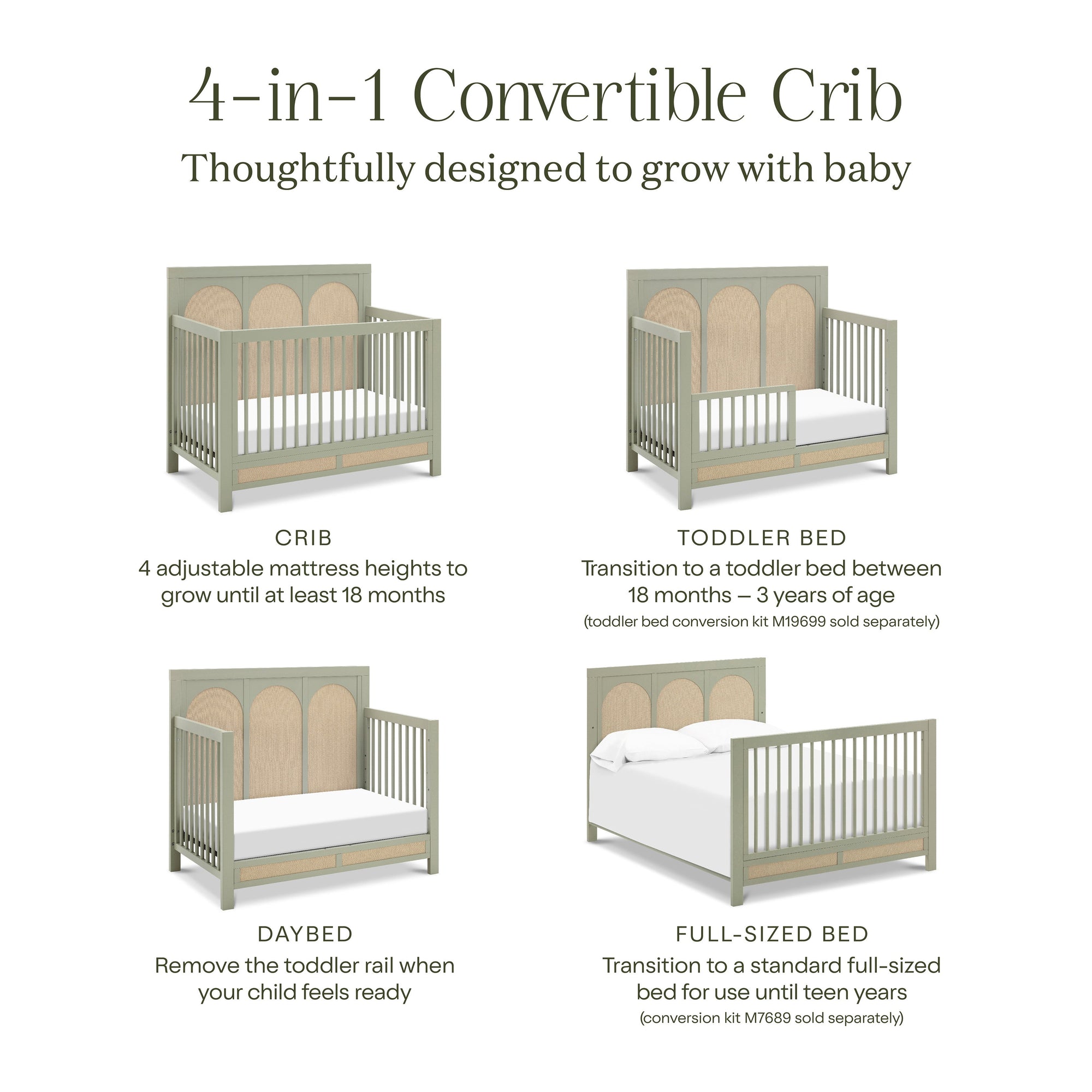 M24801FSPSEW,Namesake,Eloise 4-in-1 Convertible Crib in French Sage and Performance Sand Eco-Weave