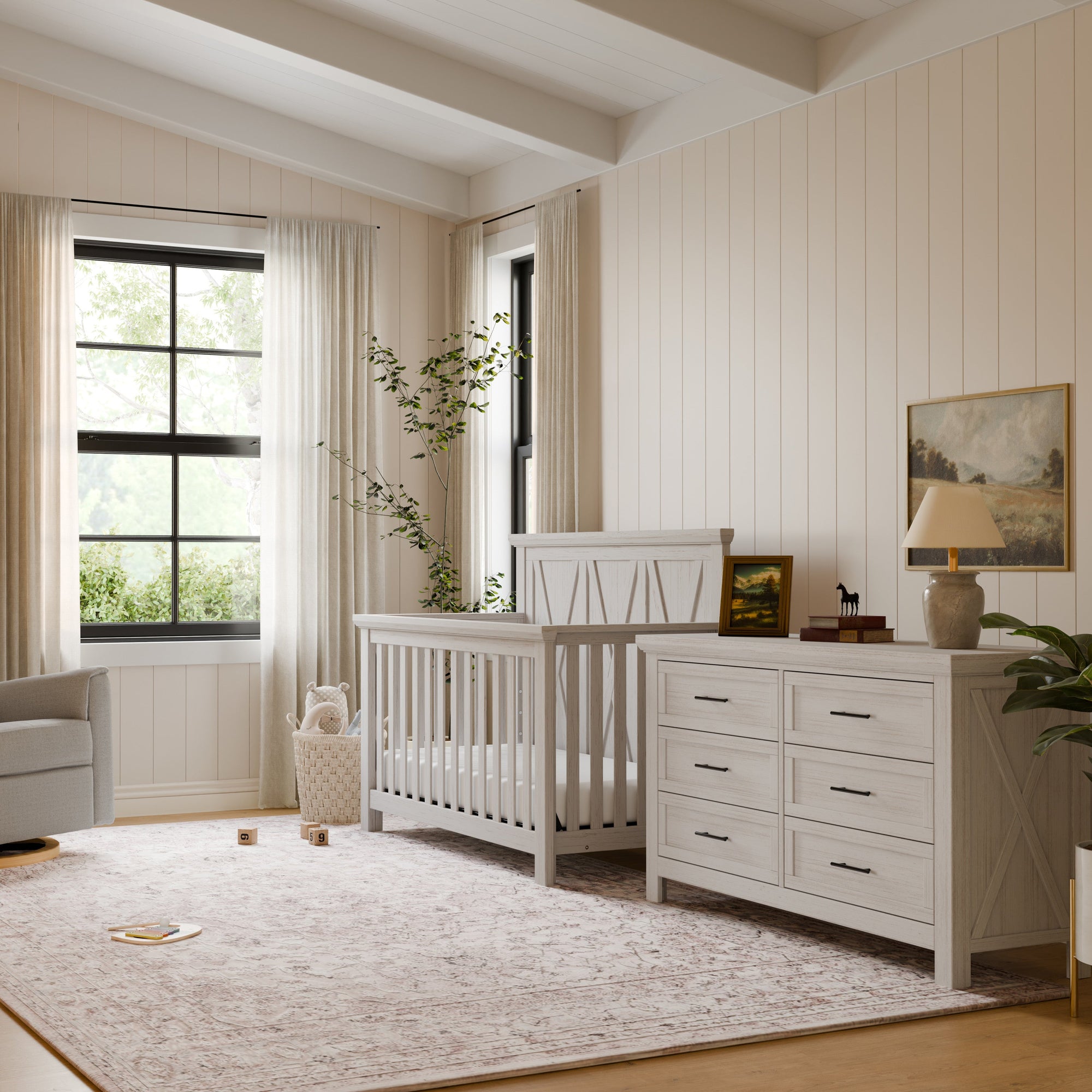 B14516WDF,Monogram by Namesake,Emory Farmhouse 6-Drawer Dresser in White Driftwood