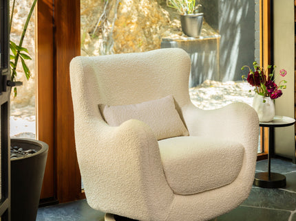 M24187WBIB,Nursery Works,Solstice Swivel Glider in Ivory Boucle w/Ivory Wood Base