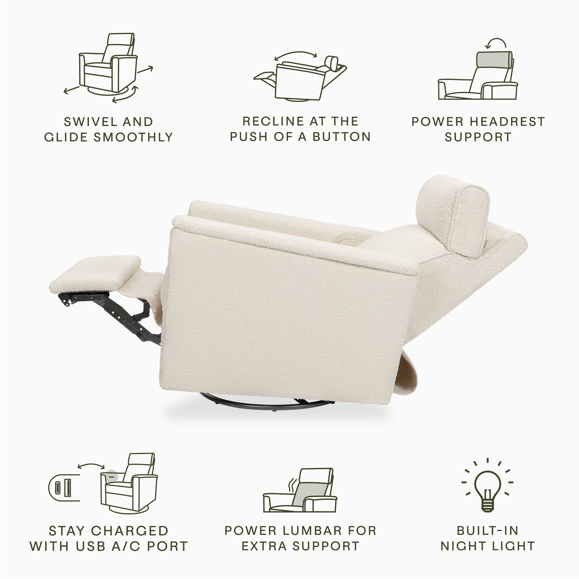 M17182PWB,Namesake,Willa Pro Power Glider Recliner w/ Power Lumbar in Performance Ivory Boucle