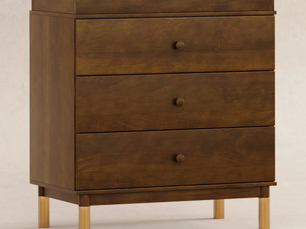 M12923NLGLD,Babyletto,Gelato 3-Drawer Changer Dresser  Gold Feet w/Removable Changing Tray in Natural Walnut