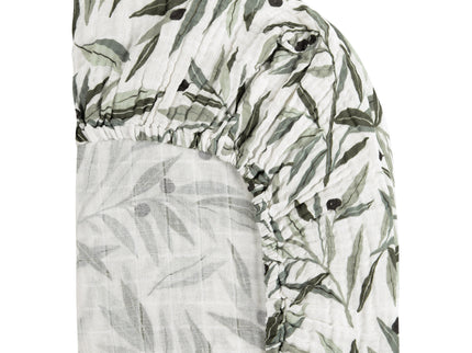 T28233,Babyletto,Olive Branches Muslin All-Stages Midi Crib Sheet in GOTS Certified Organic Cotton