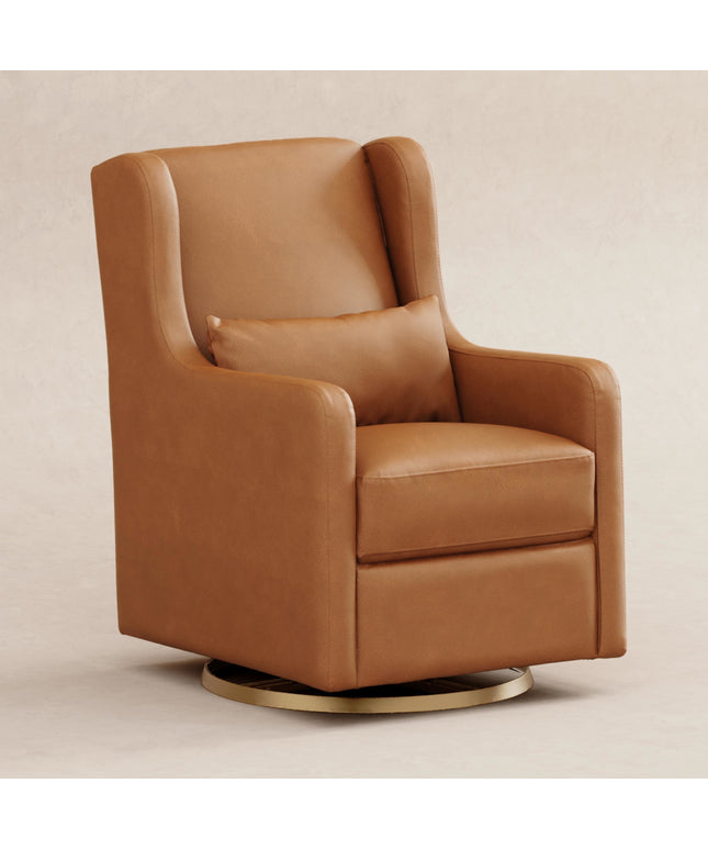 M22187TANG,Babyletto,Wally Swivel Glider in Tan Vegan Leather w/Gold Base