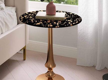 TOV 16" Wide Goathide and Gold Aluminum Modern Round Side Table