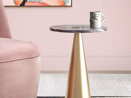 TOV Addyson 16" Wide Brushed Gold and Gray Marble Modern Side Table