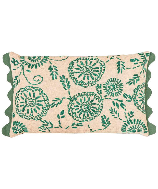 TOV Portia 20" x 12" Aqua Embroidered Floral Accent Cushion