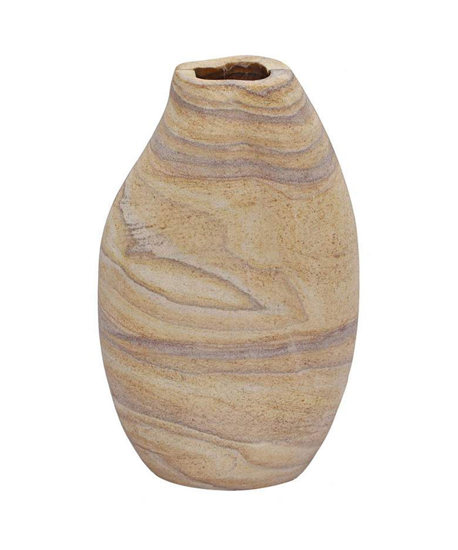 TOV Saava 10" High Sandstone Curved Stone Decorative Vase