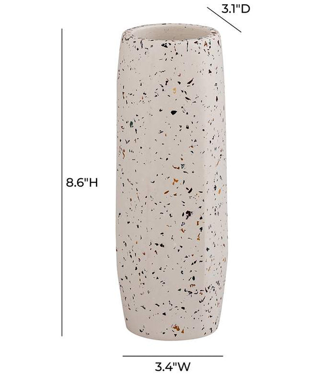 TOV Terrazzo 8 1/2" High Faux Marble White Concrete Decorative Vase