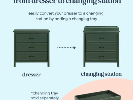 M12823FRGR,DaVinci,Charlie 3-Drawer Dresser in Forest Green