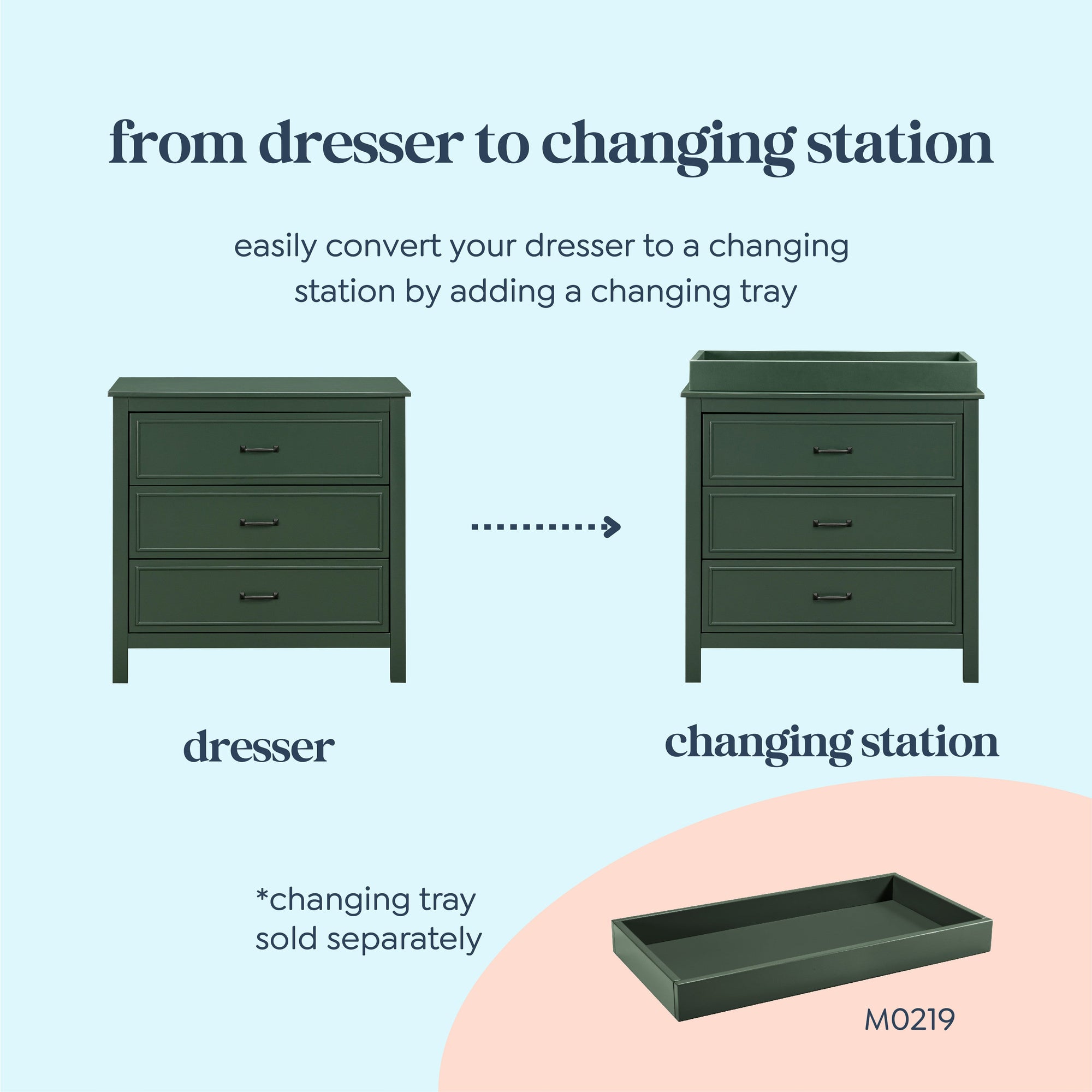 M12823FRGR,DaVinci,Charlie 3-Drawer Dresser in Forest Green