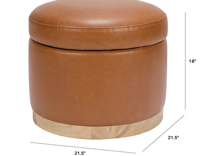 M22885TANLB,Babyletto,Naka Storage Ottoman in Vegan Tan Leather w/ Light Wood Base