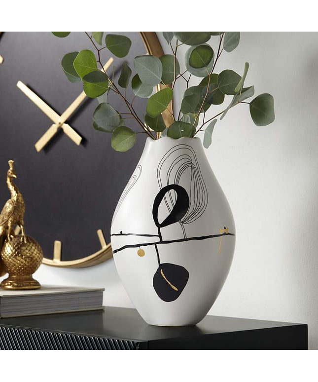 Tribeca 10 3/4" High Matte White Decorative Graphic Vase