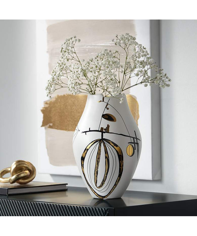 Tribeca 12 1/2" High Matte White Decorative Graphic Vase