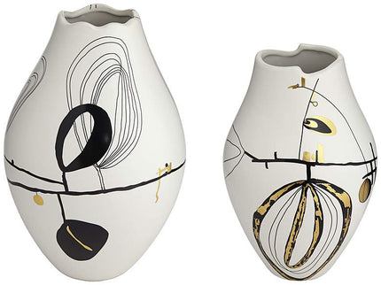Tribeca Matte White 2-Piece Decorative Graphic Vase Set