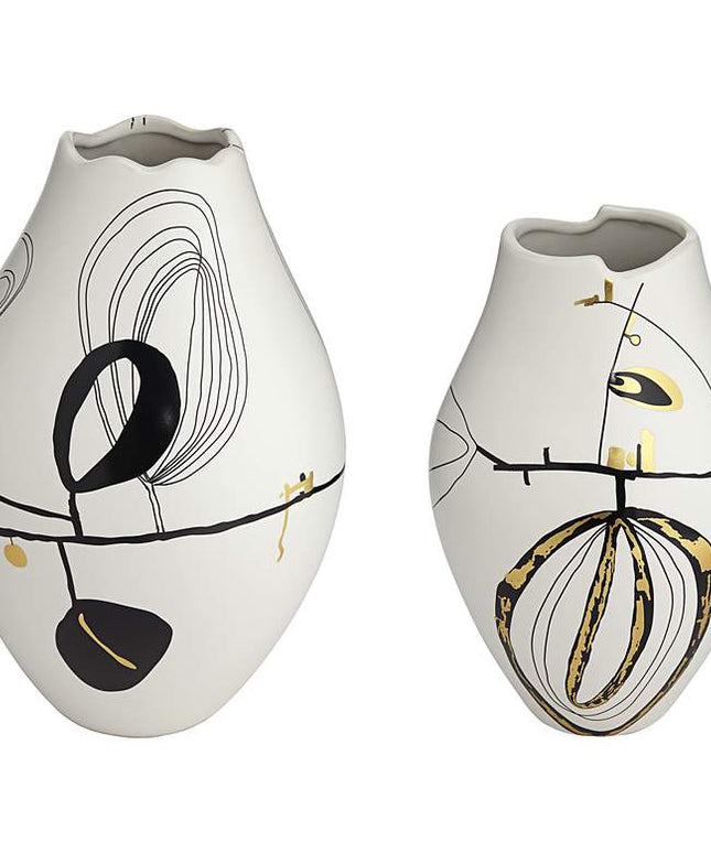 Tribeca Matte White 2-Piece Decorative Graphic Vase Set