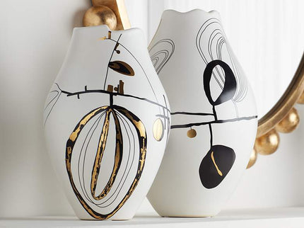 Tribeca Matte White 2-Piece Decorative Graphic Vase Set