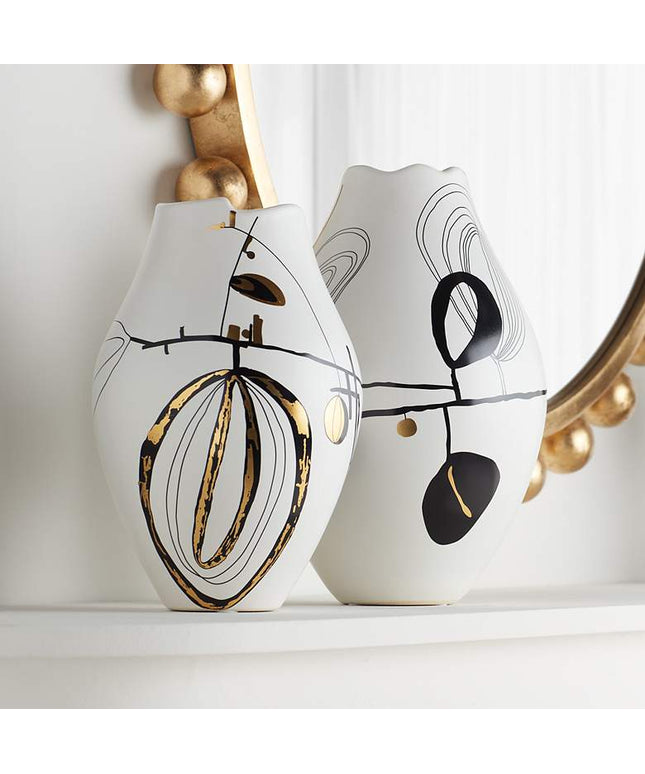 Tribeca Matte White 2-Piece Decorative Graphic Vase Set