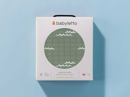 T27135,Babyletto,Ocean Waves Muslin Crib Sheet in GOTS Certified Organic Cotton