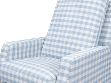 M22287BGHLB,Namesake,Crewe Recliner and Swivel Glider in Blue Gingham with Light Wood Base
