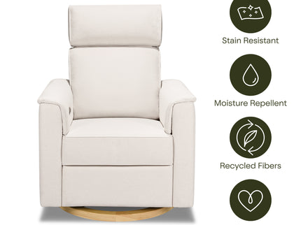 B17186PCMEWLB,Monogram by Namesake,Willa Plus Power Glider Recliner w/ Power Headrest in Performance Cream Eco-Weave w/Light Wood base