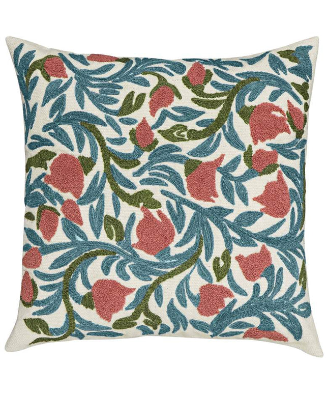 Tulip Embroidered Floral 20" Square Accent Cushion