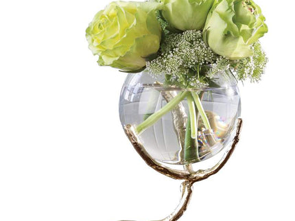 Twig 8" Wide Cast Brass and Clear Glass Bud Vase