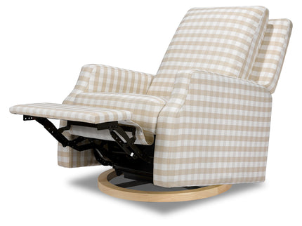 M22287TGHLB,Namesake,Crewe Recliner and Swivel Glider in Tan Gingham with Light Wood Base