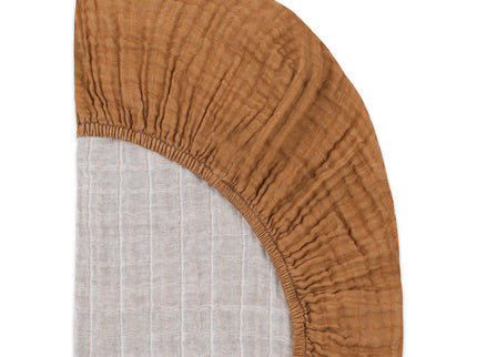 T29536BTS,Babyletto,Burnt Sienna Muslin Mini Crib Sheet in GOTS Certified Organic Cotton
