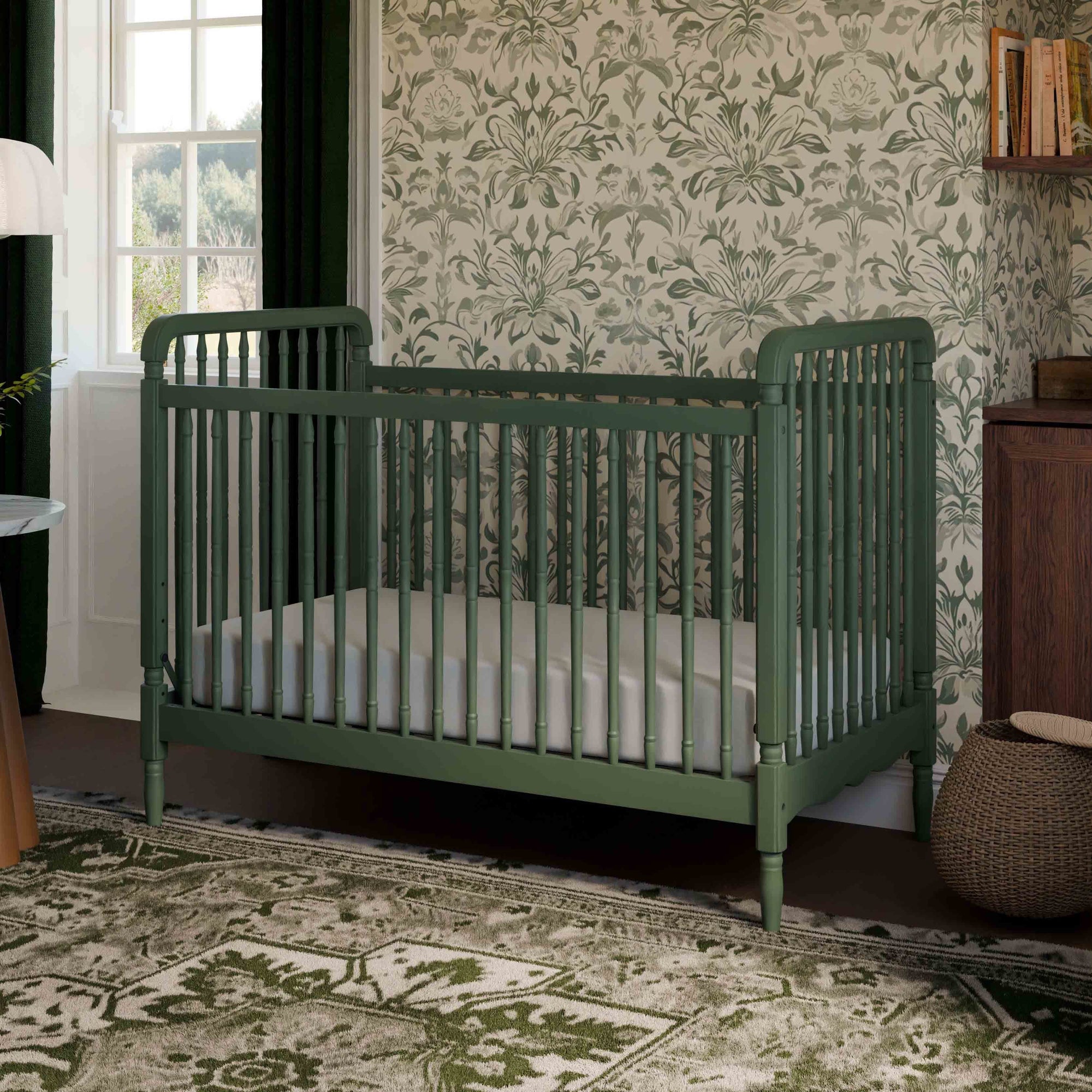 M7101FRGR,Namesake,Liberty 3-in-1 Convertible Spindle Crib w/Toddler Bed Conversion Kit in Forest Green