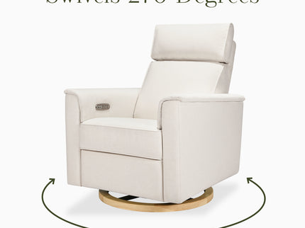 B17186PCMEWLB,Monogram by Namesake,Willa Plus Power Glider Recliner w/ Power Headrest in Performance Cream Eco-Weave w/Light Wood base