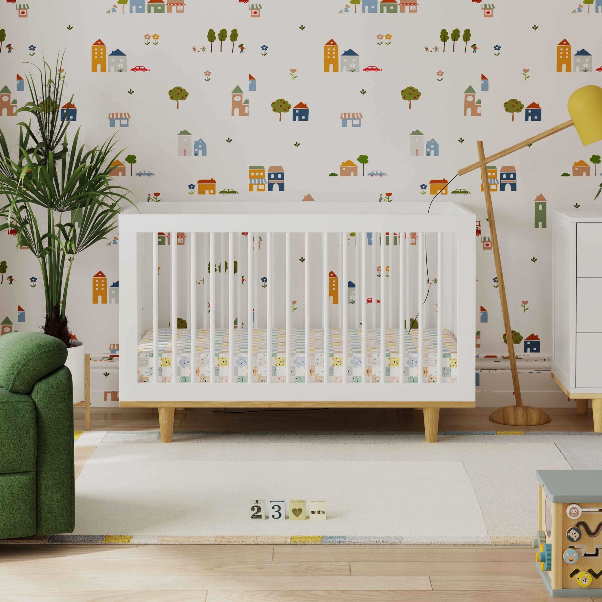 W4901WN,DaVinci,Marley 3-In-1 Convertible Crib in White Finish and Natural Legs