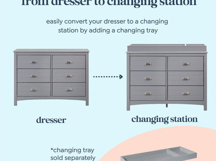 F16906G,Carter's,Nolan 6-Drawer Double Dresser in Grey