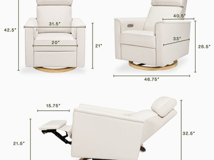 B17186PCMEWLB,Monogram by Namesake,Willa Plus Power Glider Recliner w/ Power Headrest in Performance Cream Eco-Weave w/Light Wood base