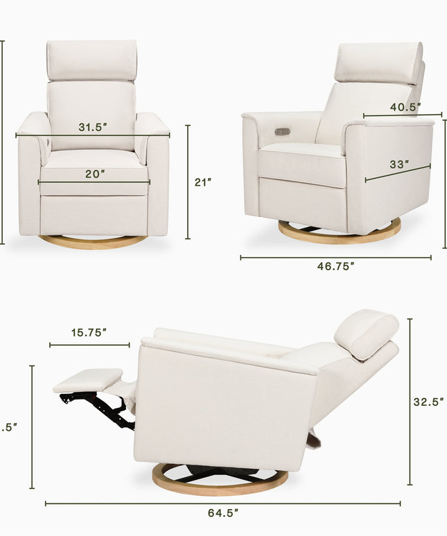 B17186PCMEWLB,Monogram by Namesake,Willa Plus Power Glider Recliner w/ Power Headrest in Performance Cream Eco-Weave w/Light Wood base