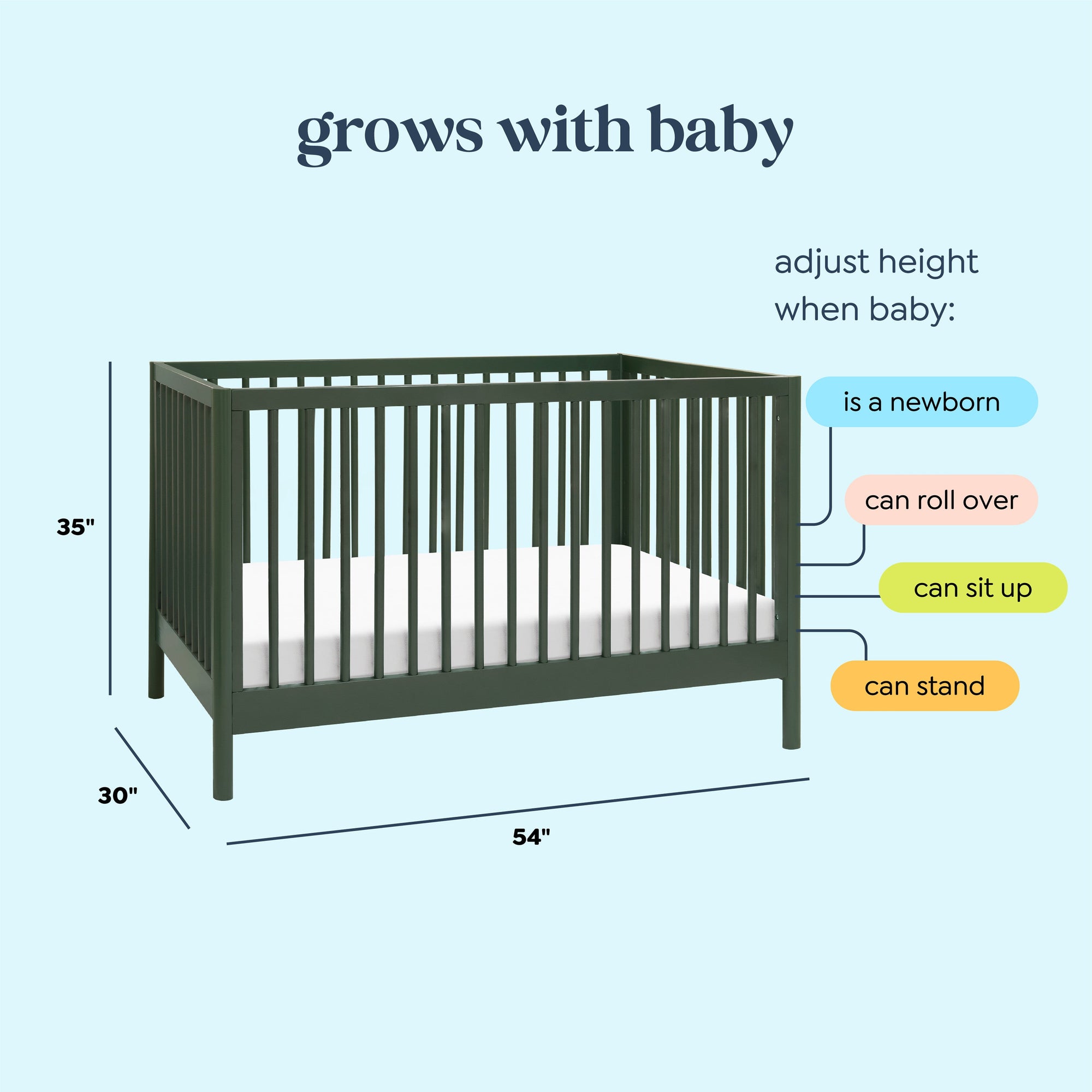 M25101FRGR,DaVinci,Birdie 3-in-1 Convertible Crib in Forest Green